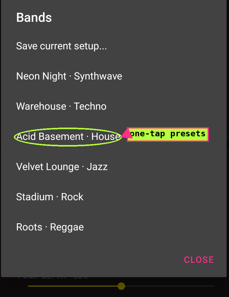 The Bands dialog with Acid Basement circled