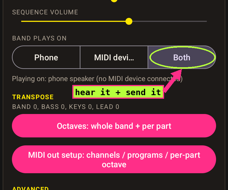 The band plays on selector with Both selected