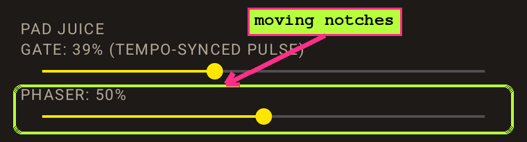 The Pad Juice gate and phaser sliders with the phaser highlighted