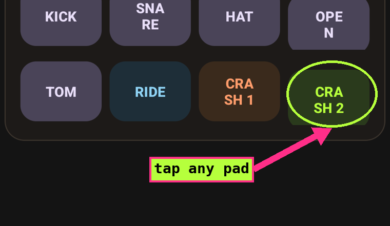 The 8 touch pads with velocity and chord-change annotations